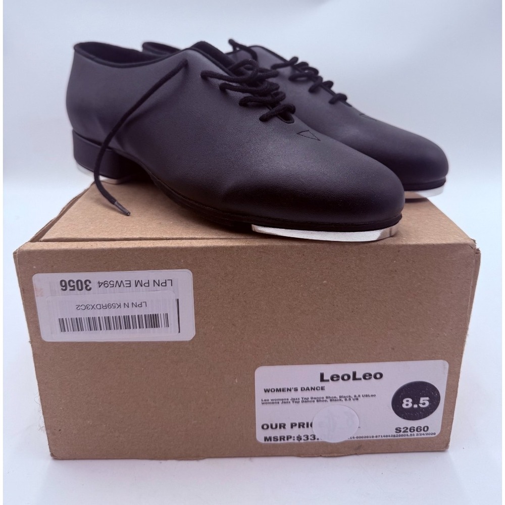 Leo Women's Jean Tap Dance Shoes Size US 8.5/EU 39 Black Lace Up Tap Shoes w/Box